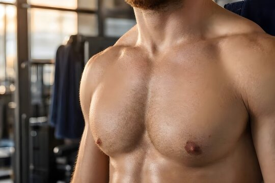 petto allenato di un uomo palestrato in palestra
