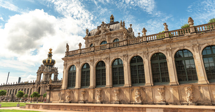 The historic Zwinger palace with ornate baroque architecture and sculptures in Dresden, Germany