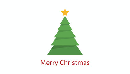 Fototapeta premium Minimalist geometric Christmas tree design with a golden star on top and festive holiday text at the bottom.