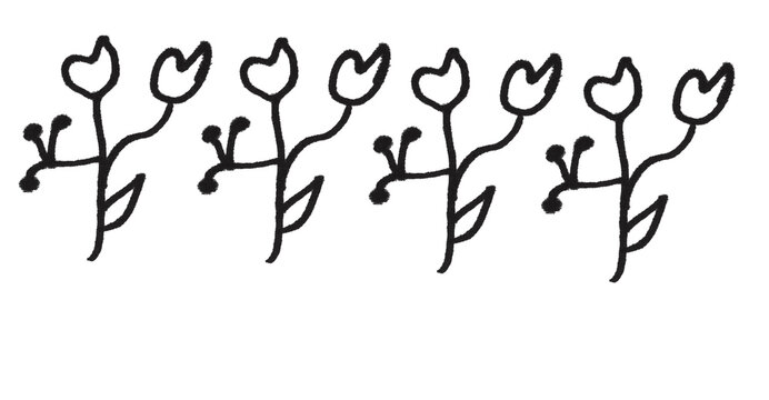 Seamless pattern of handdrawn floral elements, simple botanical doodle illustration