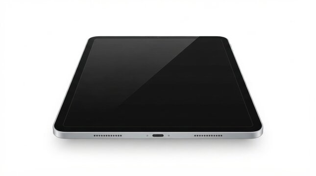 Modern tablet lying flat on a white surface showing sleek design and smooth edges