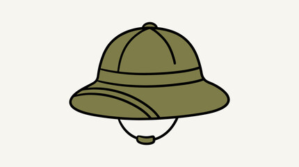 Fototapeta premium Hand drawn organic illustration of a khaki pith helmet sun hat for safari exploration and outdoor travel