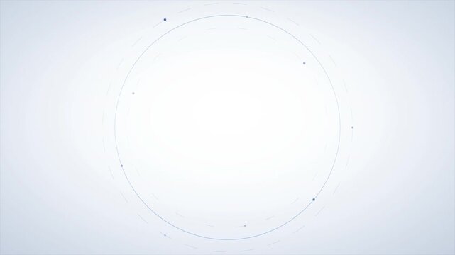 Clean white background with abstract thin concentric circles and orbiting blue dots
