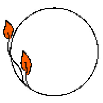 Circle frame with orange leaves pixel art border ornament