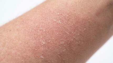 Fototapeta premium Macro shot of dry peeling sunburnt human skin on arm