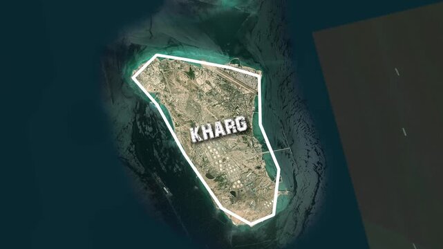 Kharg island aerial satellite map motion video with white border outline