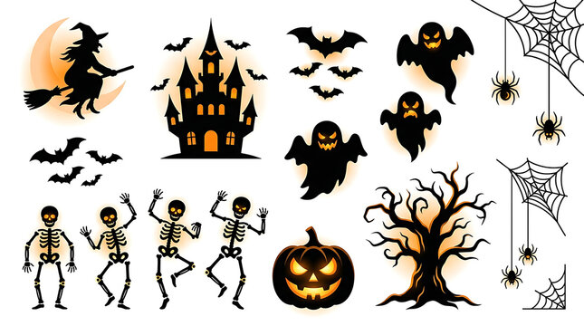 Collection of black silhouette icons for Halloween celebration