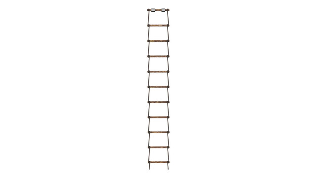3d rendering wooden rope ladder standing vertically indoors