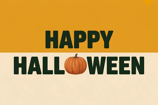 Happy halloween greeting card design with bold black typography and a festive orange pumpkin icon on background