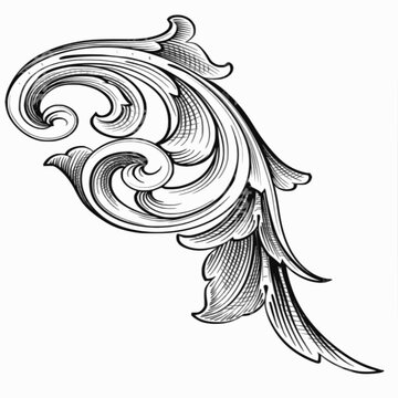 Vintage ornate decorative acanthus leaf flourish scroll design element with acanthus flourish ornament engraving decorative isolated decoration