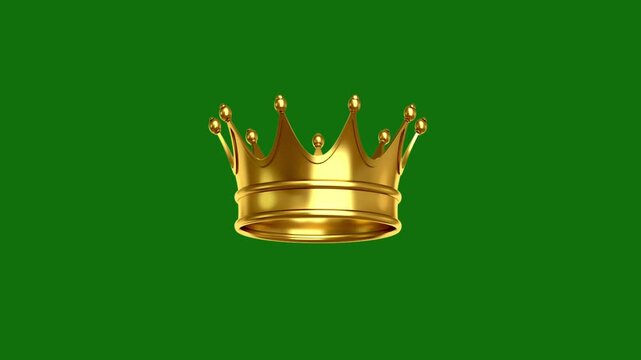 Golden crown rotating with sparkling light animation on green screen background