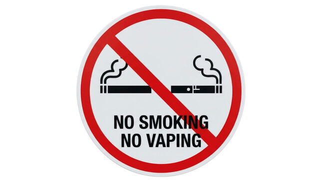 No smoking no vaping prohibition sign with red circle and diagonal line