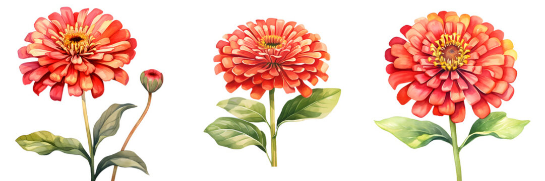 Watercolor painting of three vibrant zinnia flowers in full bloom on a black backdrop