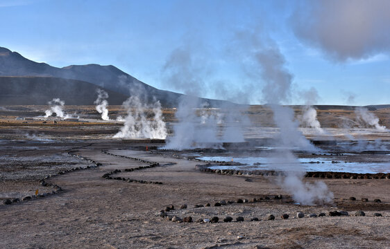 El Tatio, Chile  2024-12-02. El Tatio geysers in the Andes Mountains of northern Chile - third-largest geyser field in the world and the largest in the Southern Hemisphere. 