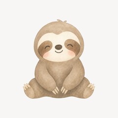 Obraz premium Cute watercolor sloth sitting smiling isolated on transparent background