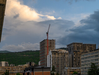 Construction process of modern residential complexes in Saburtalo district Tbilisi Georgia with cran © Михаил Шорохов