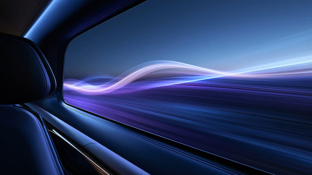 Futuristic Car Interior View With Motion Light Trails at Night