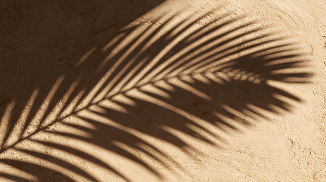 Palm Leaf Shadow Cast on Beige Textured Wall