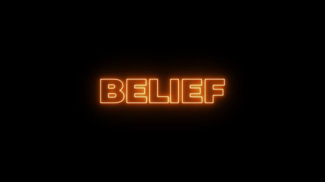 Flickering neon belief sign animated black background. neon belief text animation.4k motion graphics video