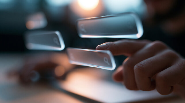 Hand Touching Futuristic Digital Search Bar Interface Concept