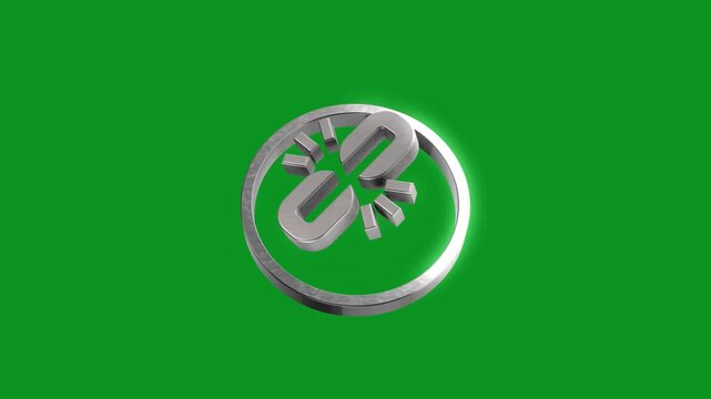 3d silver broken link icon rotating on green screen background for tech and network connection error concepts.