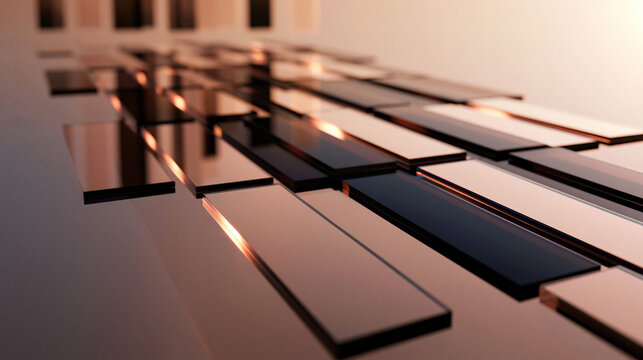 Abstract Metallic Rectangular Tiles Background with Warm Light Reflections