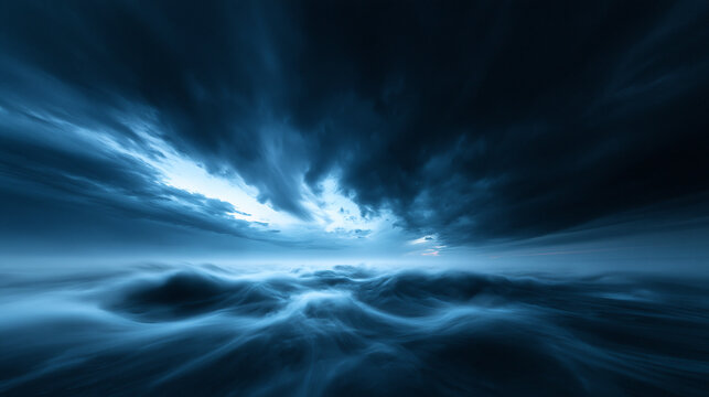 Dramatic Storm Clouds Over Swirling Misty Ocean