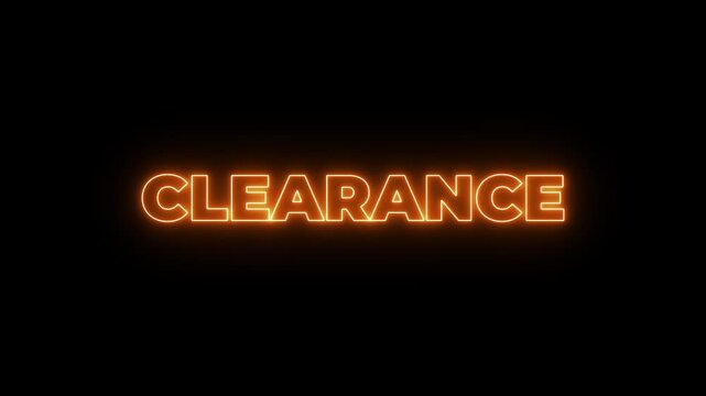 Animated glowing flickering neon inscription CLEARANCE. neon clearance text animation.4k motion graphics video