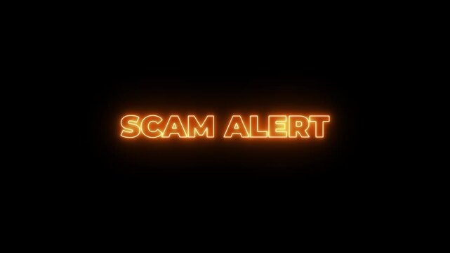 Animated glowing flickering neon inscription scam alert. neon scam alert text animation.4k motion graphics video