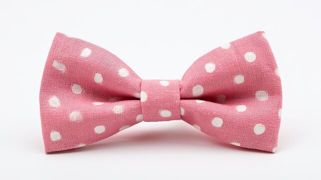 Pink bow tie with white polka dots isolated on a white background
