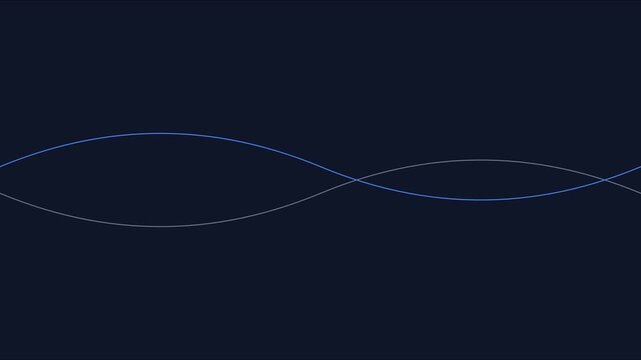 Abstract sine wave animation: minimalist blue and grey oscillating lines on dark 4k background oscillation