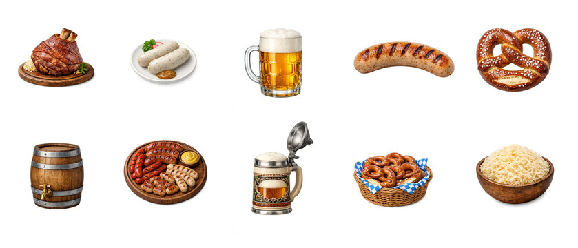 Oktoberfest Food and Beer Object Collection on Transparent Background