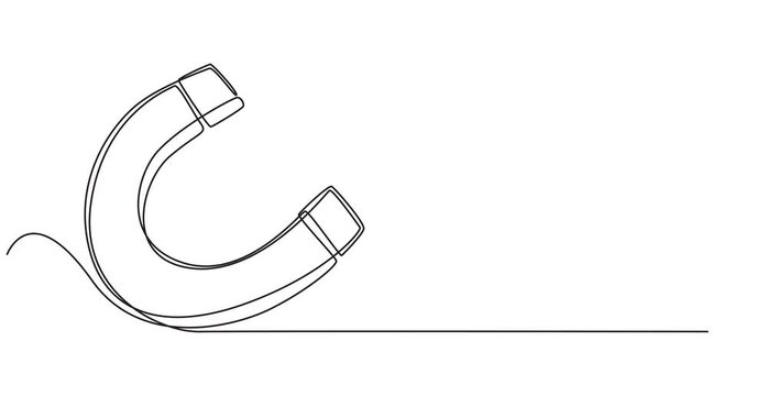 Animated self drawing of continuous line draw of magnet, Full length one line animation, one line drawing of magnet, vector illustration. Client and talent attraction concept in simple linear style.4k
