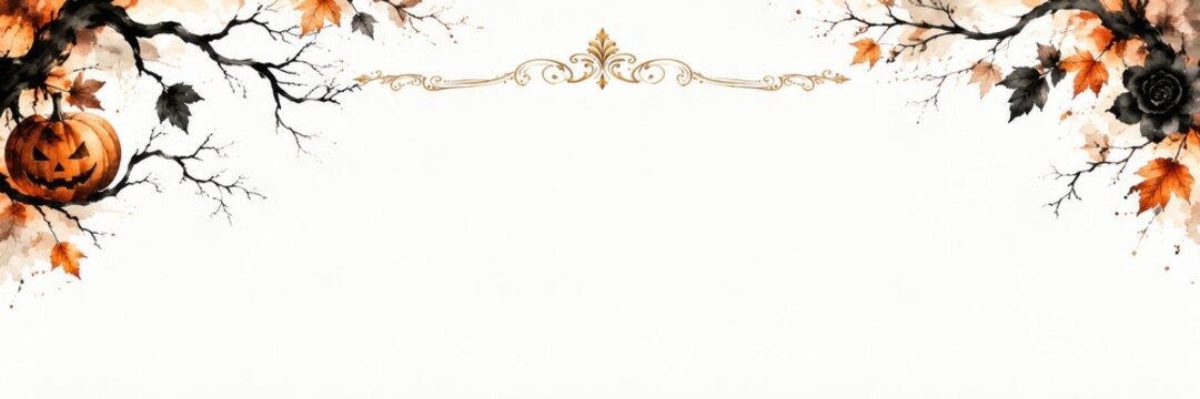 Halloween frame with carved pumpkin branches and elegant ornate divider