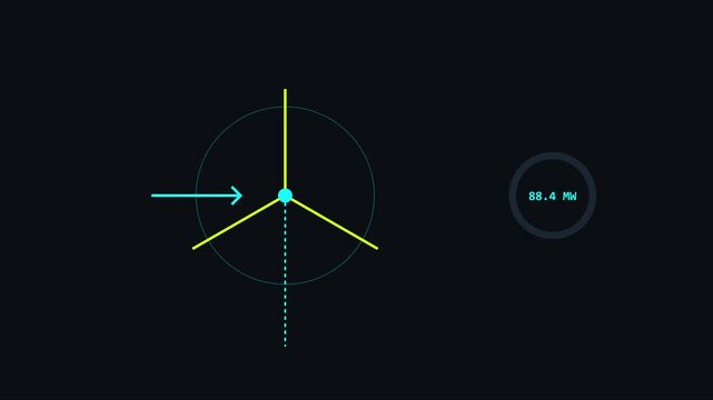 Digital energy monitoring interface with power output data and network connectivity visualization animation 4k