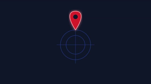 Digital map location pin animation with radar target overlay for navigation and gps tracking systems 4k