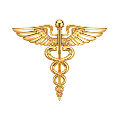 Obraz premium Golden caduceus medical symbol isolated on black background, representing healthcare and medicine isolated on a transparent background