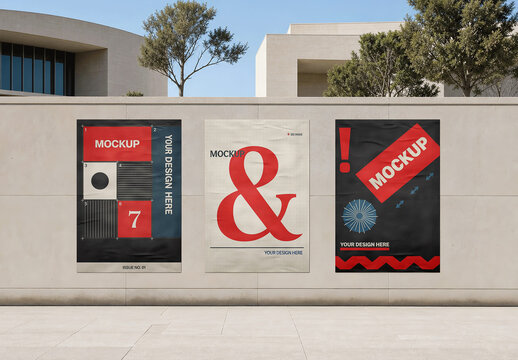 Three Posters Midday Plaza Stone Mockup