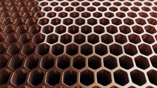 Hexagonal copper metal lattice background pattern