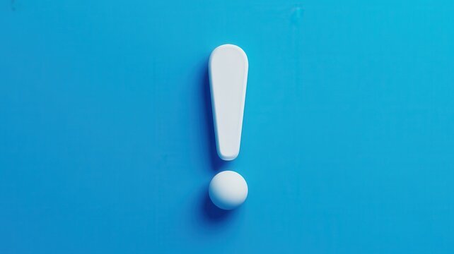 White 3d exclamation mark symbol on blue background top view