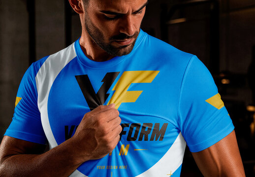 Athletic Shirt Patch Hand Pull Gym Mockup