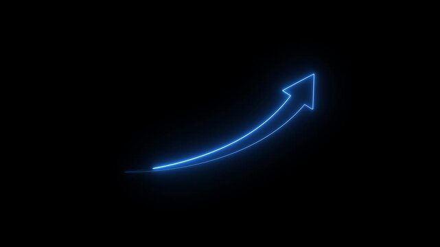 Neon up right arrow icon animation on black background. neon line icon. Motion Graphic concept. animation