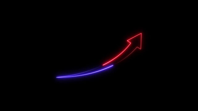 Neon up right arrow icon animation on black background. neon line icon. Motion Graphic concept. animation