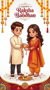 Indian Brother and Sister Celebrating Traditional Raksha Bandhan Festival