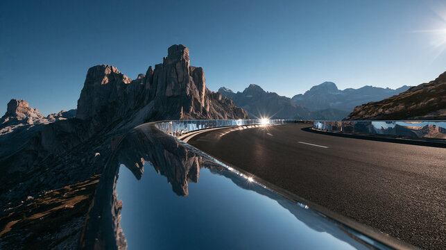 Scenic Winding Mountain Pass Road in Dolomites Landscape