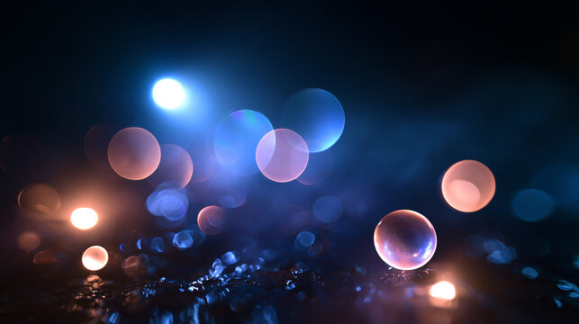 Glowing Glass Spheres and Bokeh Lights Background