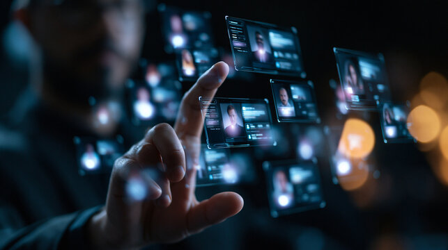 Man Using Futuristic Holographic Touch Screen for Candidate Recruitment