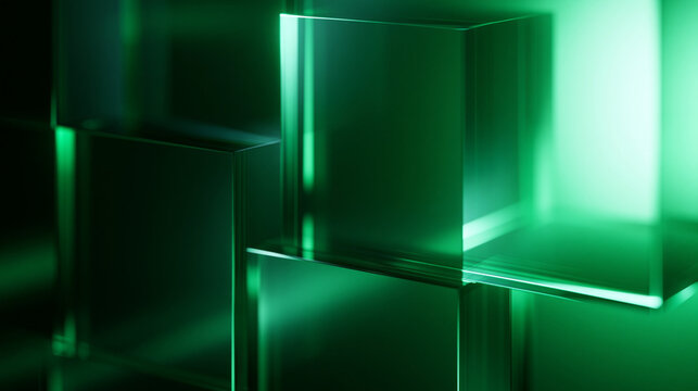 Abstract Green Glass Cubes with Futuristic Lighting Background