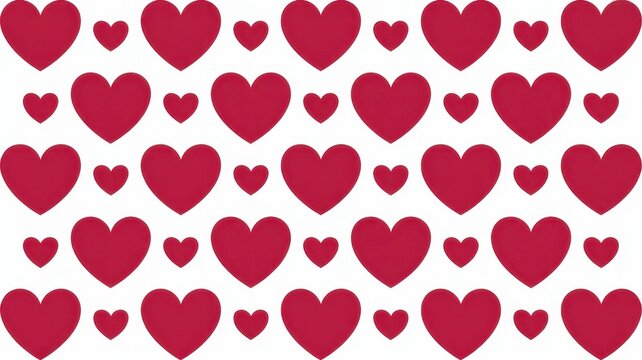 Heart pattern background featuring repeating red heart shapes on a clean white surface for romantic greeting cards and designs
