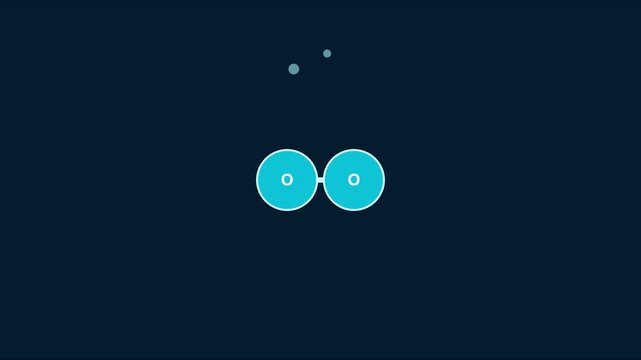 Oxygen molecule o2 chemical structure animation on dark 4k background, chemistry science